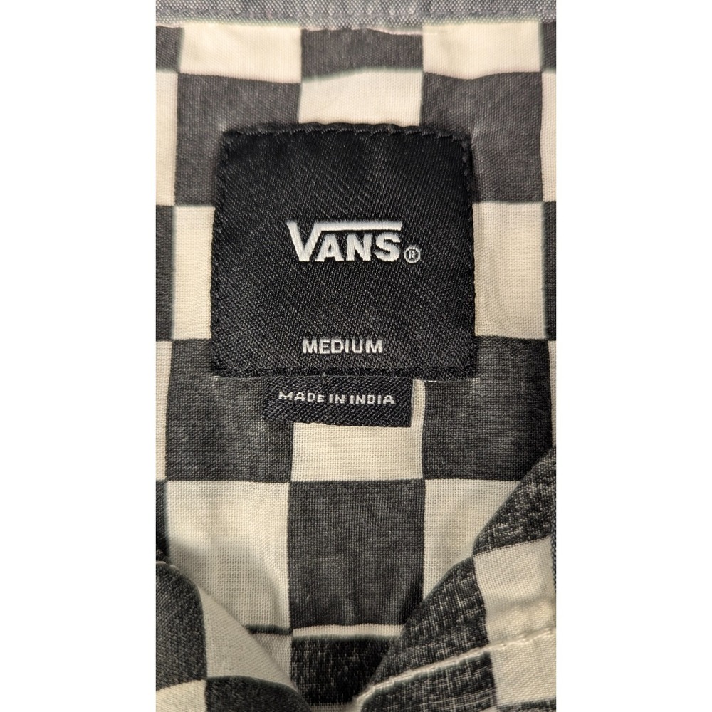 Vans Boys Checkerboard Button Front Shirt Black White Checkered Short Sleeve M - Picture 4 of 9